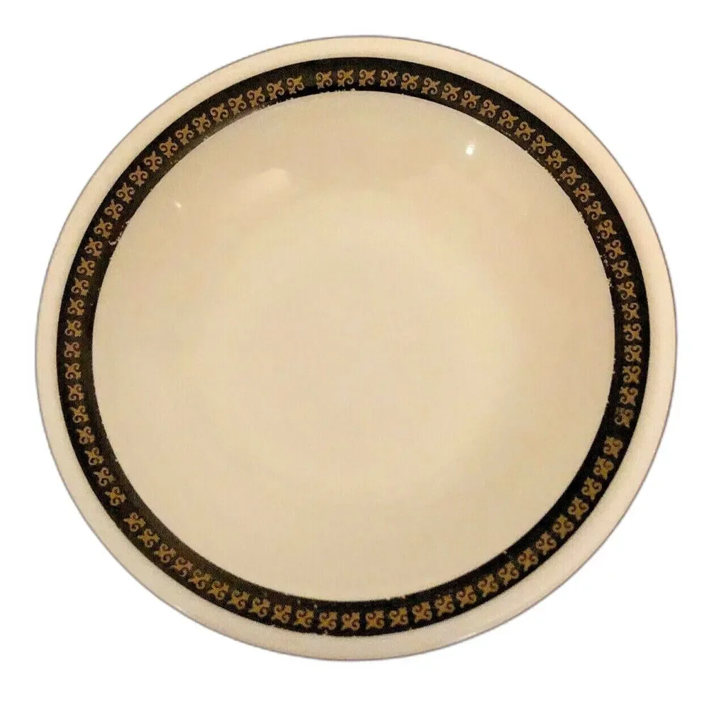 Vintage Pyrex Fleur de Lis  Berry Bowl Ebony & Gold Gothic Tableware